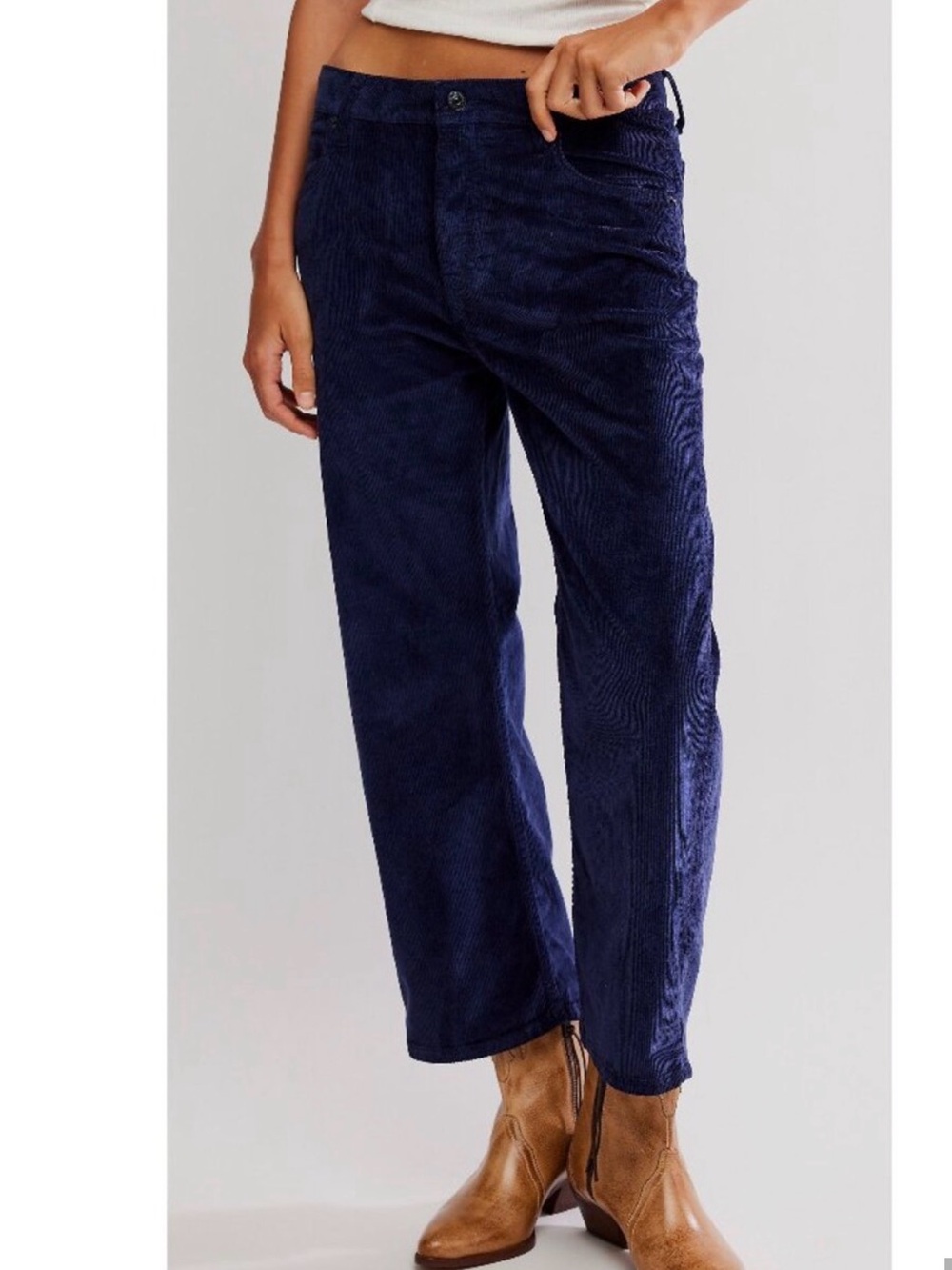 Free People Navy Corduroy Boyfriend Jeans